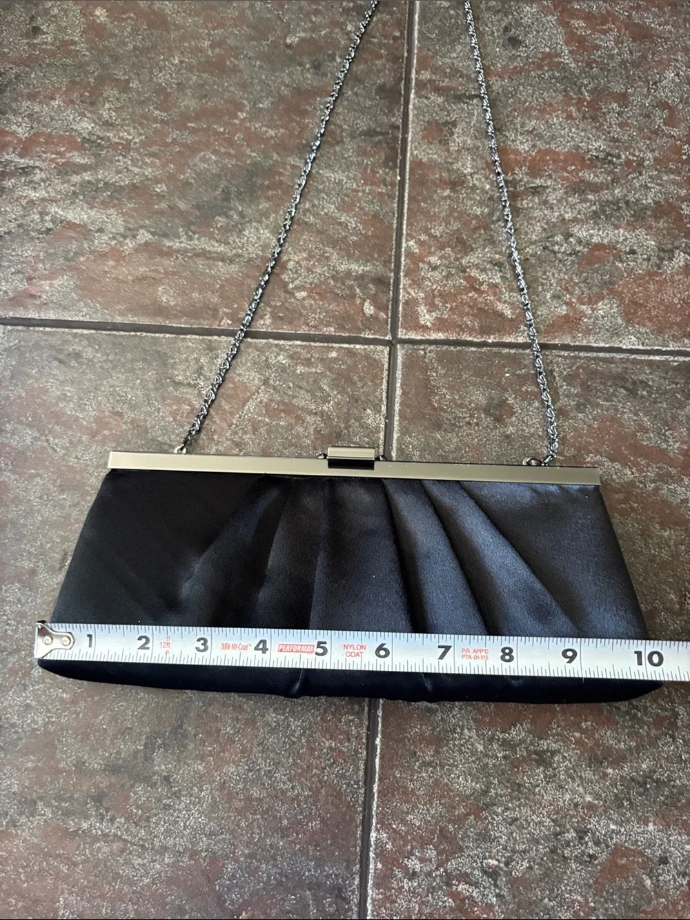 Jessica McClintock Black Satin Pleated Frame Clutch with Chain